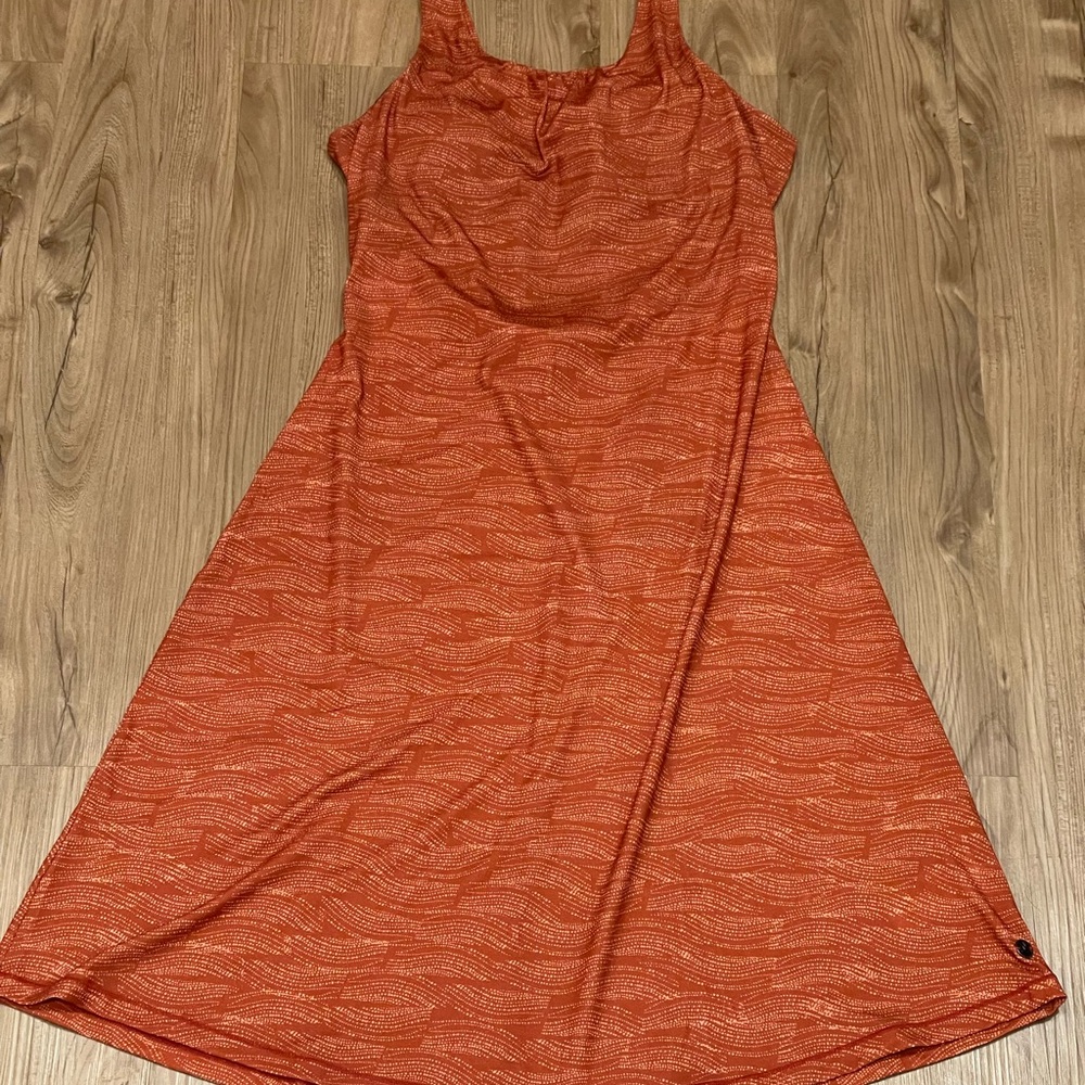 Prana Orange Ruched Midi Sundress